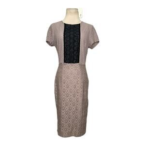 Jones New York tan black color block lined eyelet sheath dress size 6